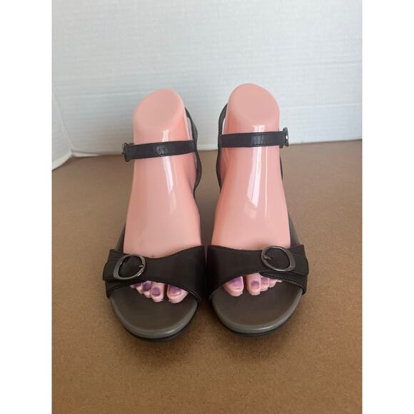 Dansko Arielle Gray/Black Leather Ankle Buckle Wedge Comfort Sandals US 8.5-9 - Picture 3 of 11